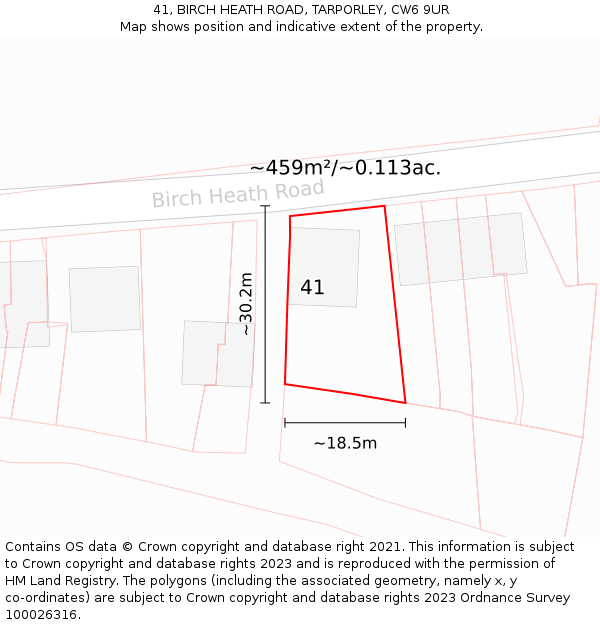 41, BIRCH HEATH ROAD, TARPORLEY, CW6 9UR: Plot and title map