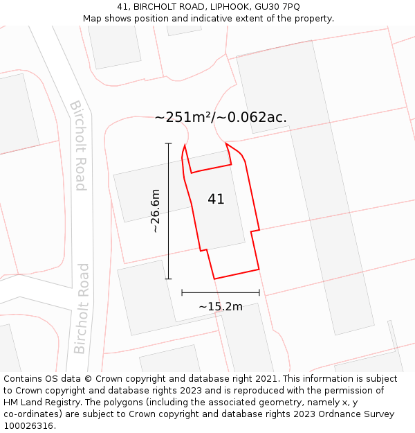 41, BIRCHOLT ROAD, LIPHOOK, GU30 7PQ: Plot and title map