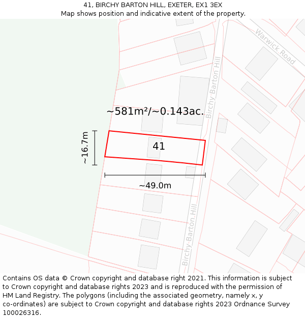 41, BIRCHY BARTON HILL, EXETER, EX1 3EX: Plot and title map