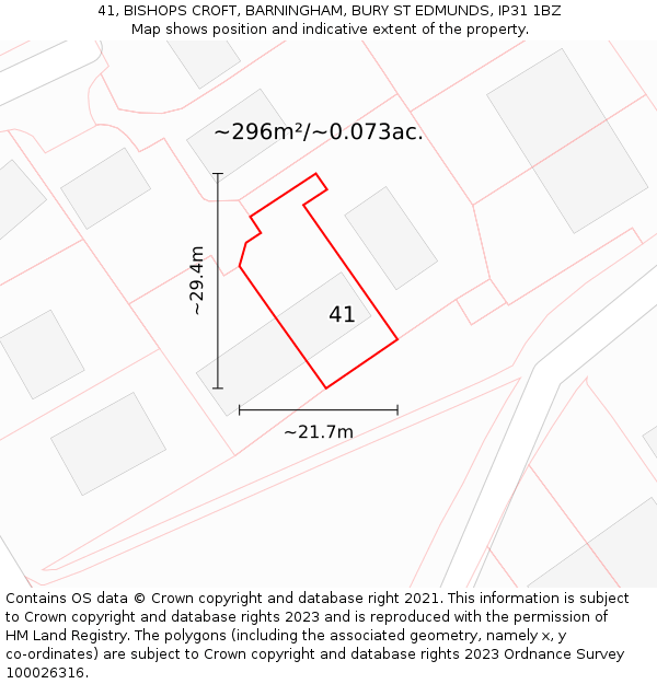 41, BISHOPS CROFT, BARNINGHAM, BURY ST EDMUNDS, IP31 1BZ: Plot and title map