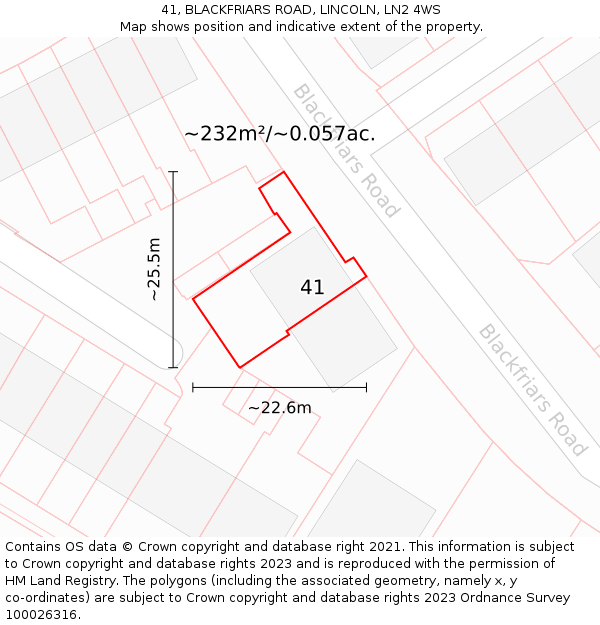 41, BLACKFRIARS ROAD, LINCOLN, LN2 4WS: Plot and title map