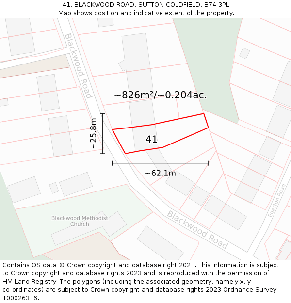 41, BLACKWOOD ROAD, SUTTON COLDFIELD, B74 3PL: Plot and title map