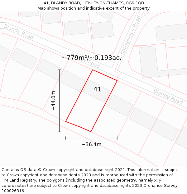 41, BLANDY ROAD, HENLEY-ON-THAMES, RG9 1QB: Plot and title map