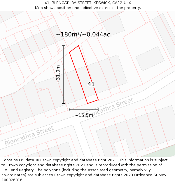 41, BLENCATHRA STREET, KESWICK, CA12 4HX: Plot and title map