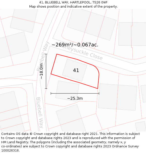 41, BLUEBELL WAY, HARTLEPOOL, TS26 0WF: Plot and title map