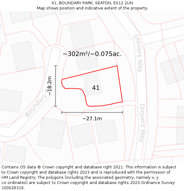 41, BOUNDARY PARK, SEATON, EX12 2UN: Plot and title map