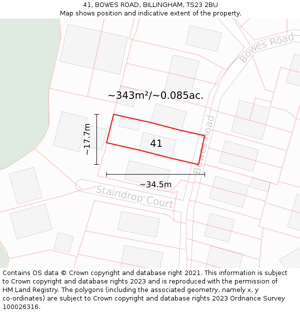 41, BOWES ROAD, BILLINGHAM, TS23 2BU: Plot and title map