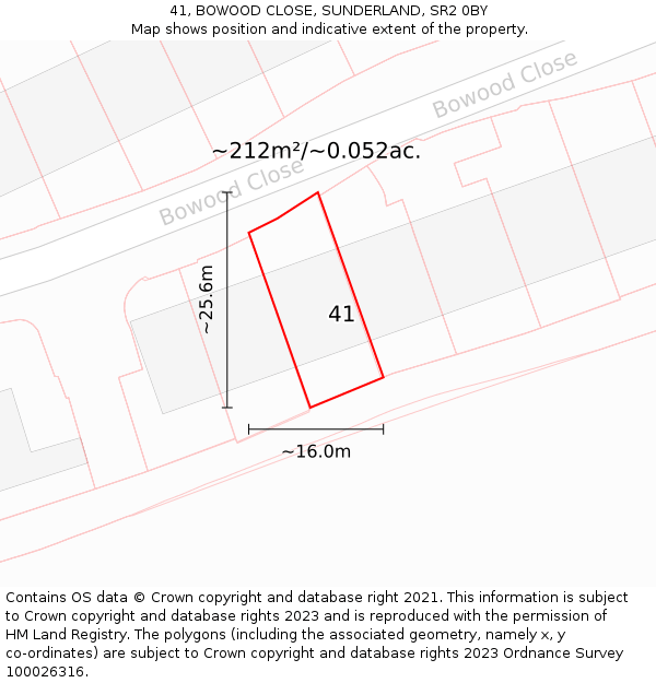 41, BOWOOD CLOSE, SUNDERLAND, SR2 0BY: Plot and title map