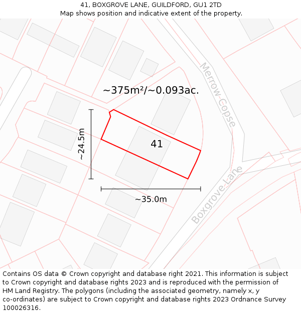 41, BOXGROVE LANE, GUILDFORD, GU1 2TD: Plot and title map