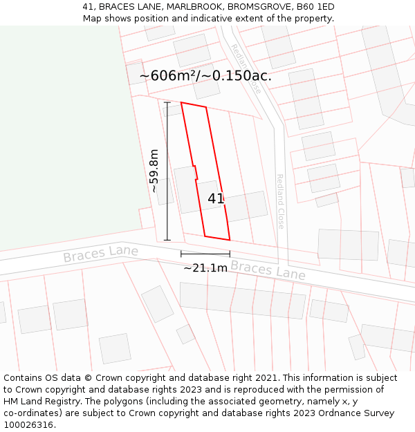 41, BRACES LANE, MARLBROOK, BROMSGROVE, B60 1ED: Plot and title map