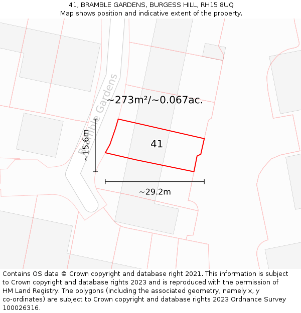 41, BRAMBLE GARDENS, BURGESS HILL, RH15 8UQ: Plot and title map