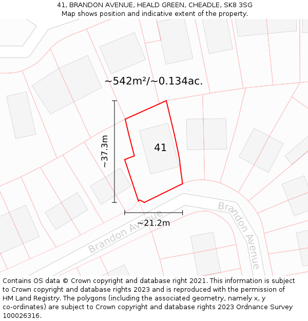 41, BRANDON AVENUE, HEALD GREEN, CHEADLE, SK8 3SG: Plot and title map