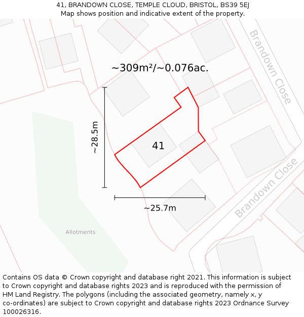 41, BRANDOWN CLOSE, TEMPLE CLOUD, BRISTOL, BS39 5EJ: Plot and title map