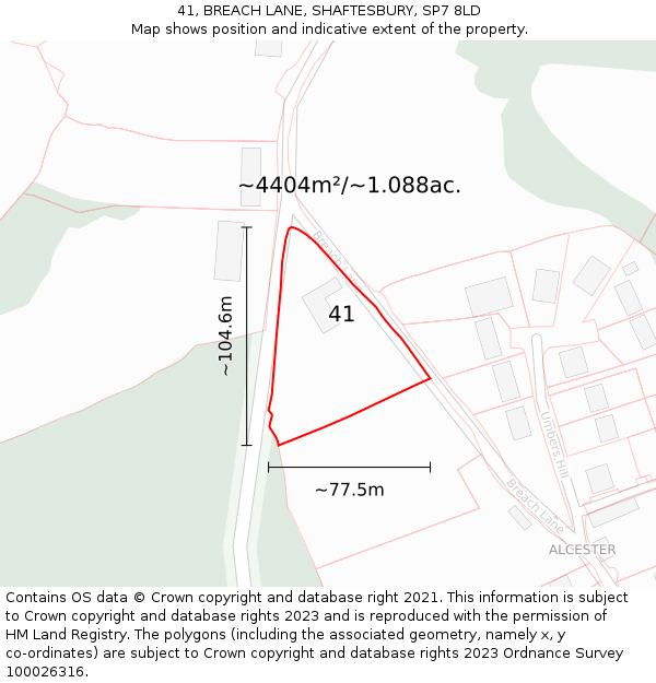 41, BREACH LANE, SHAFTESBURY, SP7 8LD: Plot and title map