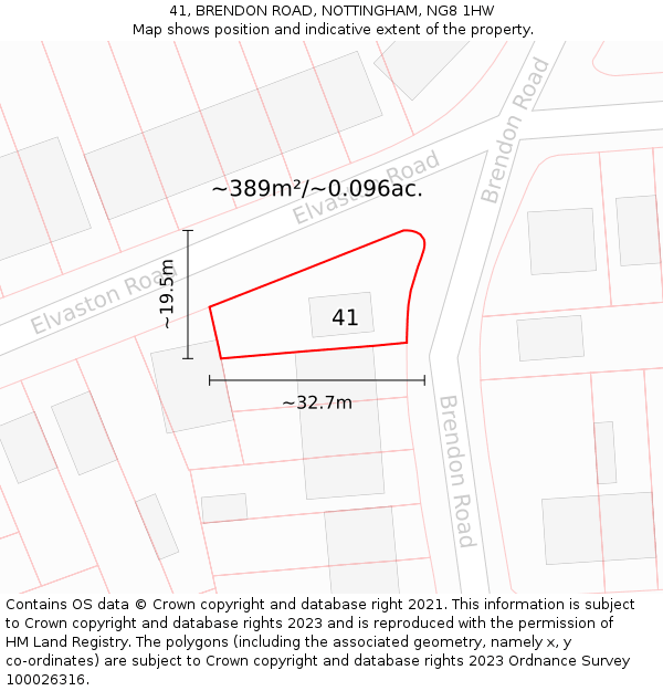 41, BRENDON ROAD, NOTTINGHAM, NG8 1HW: Plot and title map
