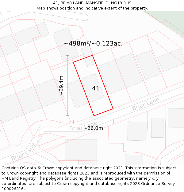 41, BRIAR LANE, MANSFIELD, NG18 3HS: Plot and title map