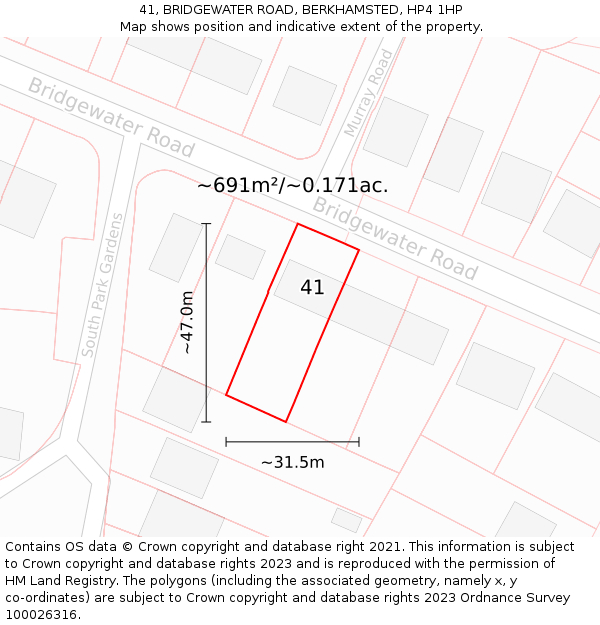 41, BRIDGEWATER ROAD, BERKHAMSTED, HP4 1HP: Plot and title map