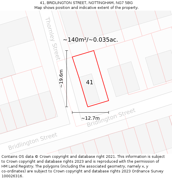 41, BRIDLINGTON STREET, NOTTINGHAM, NG7 5BG: Plot and title map