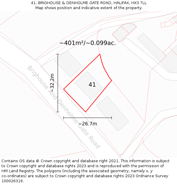 41, BRIGHOUSE & DENHOLME GATE ROAD, HALIFAX, HX3 7LL: Plot and title map