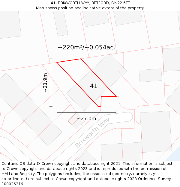 41, BRIXWORTH WAY, RETFORD, DN22 6TT: Plot and title map