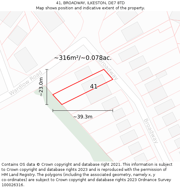 41, BROADWAY, ILKESTON, DE7 8TD: Plot and title map