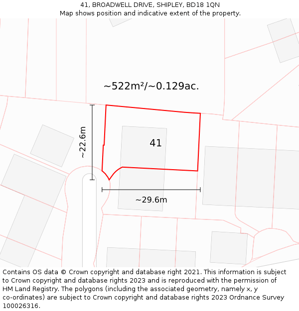 41, BROADWELL DRIVE, SHIPLEY, BD18 1QN: Plot and title map