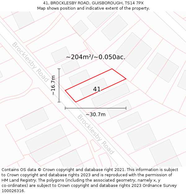 41, BROCKLESBY ROAD, GUISBOROUGH, TS14 7PX: Plot and title map