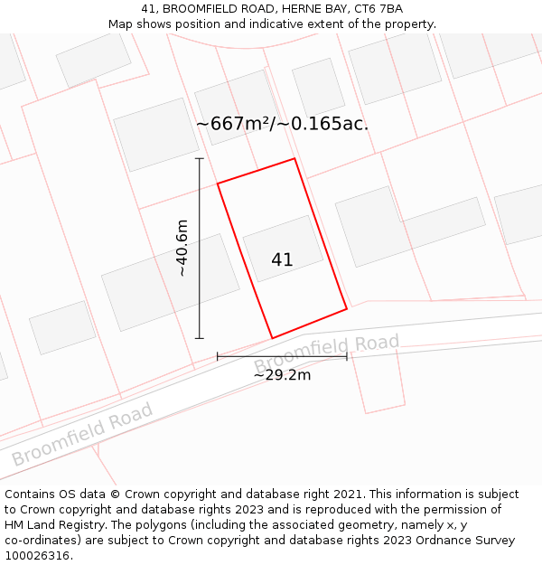 41, BROOMFIELD ROAD, HERNE BAY, CT6 7BA: Plot and title map