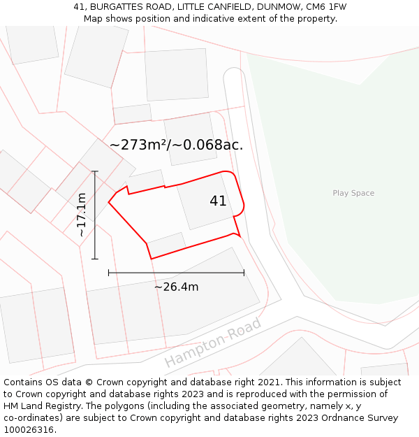 41, BURGATTES ROAD, LITTLE CANFIELD, DUNMOW, CM6 1FW: Plot and title map