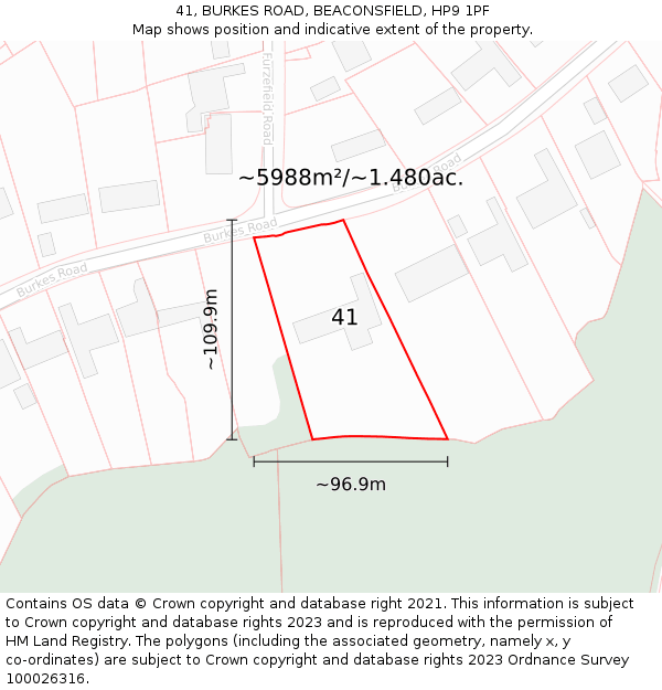 41, BURKES ROAD, BEACONSFIELD, HP9 1PF: Plot and title map