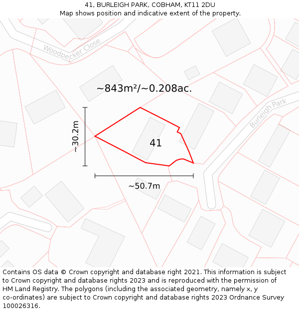 41, BURLEIGH PARK, COBHAM, KT11 2DU: Plot and title map