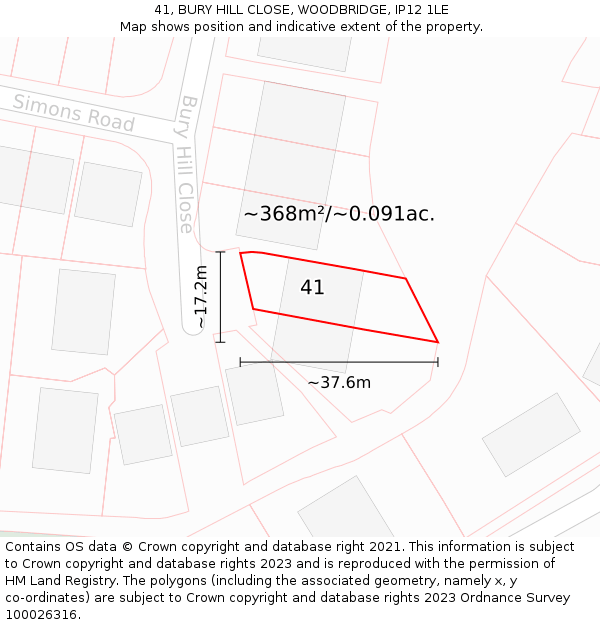 41, BURY HILL CLOSE, WOODBRIDGE, IP12 1LE: Plot and title map