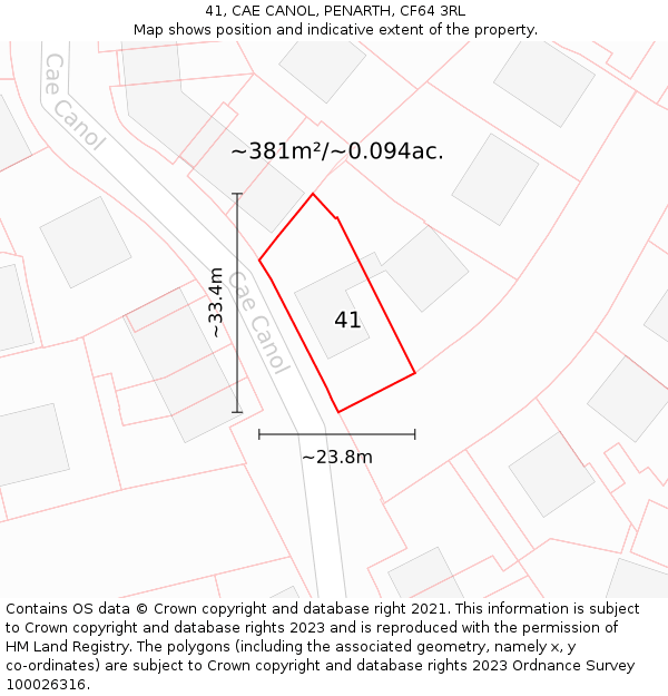 41, CAE CANOL, PENARTH, CF64 3RL: Plot and title map