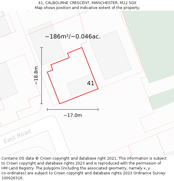 41, CALBOURNE CRESCENT, MANCHESTER, M12 5GX: Plot and title map