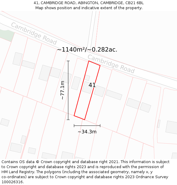 41, CAMBRIDGE ROAD, ABINGTON, CAMBRIDGE, CB21 6BL: Plot and title map