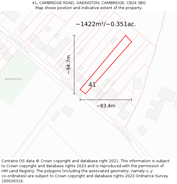 41, CAMBRIDGE ROAD, OAKINGTON, CAMBRIDGE, CB24 3BG: Plot and title map