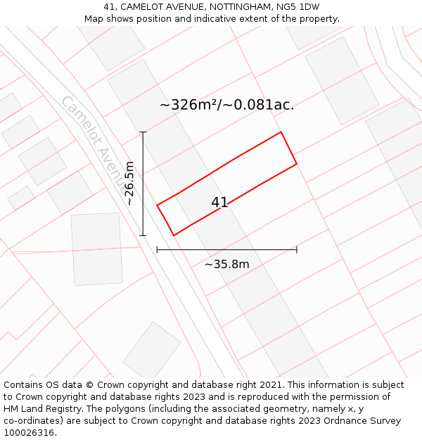 41, CAMELOT AVENUE, NOTTINGHAM, NG5 1DW: Plot and title map