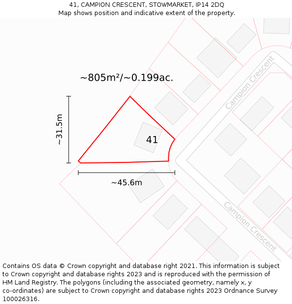 41, CAMPION CRESCENT, STOWMARKET, IP14 2DQ: Plot and title map