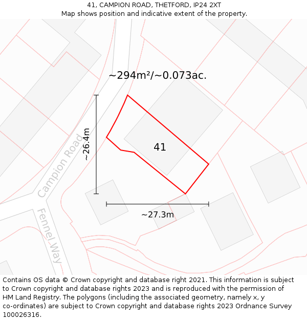 41, CAMPION ROAD, THETFORD, IP24 2XT: Plot and title map