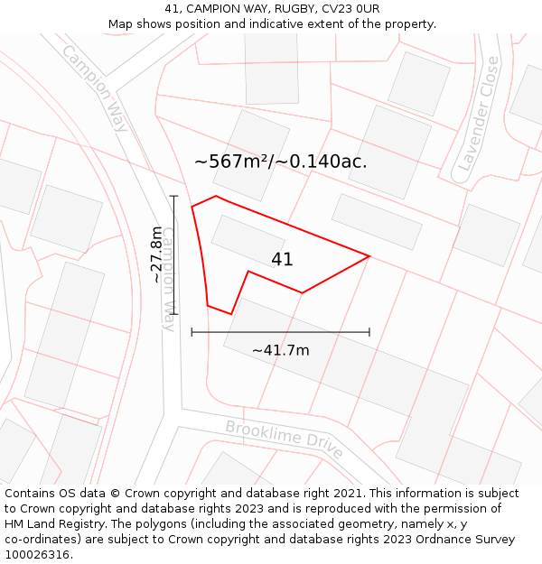 41, CAMPION WAY, RUGBY, CV23 0UR: Plot and title map