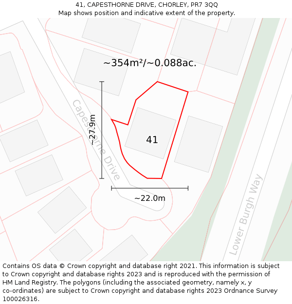 41, CAPESTHORNE DRIVE, CHORLEY, PR7 3QQ: Plot and title map