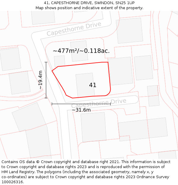 41, CAPESTHORNE DRIVE, SWINDON, SN25 1UP: Plot and title map