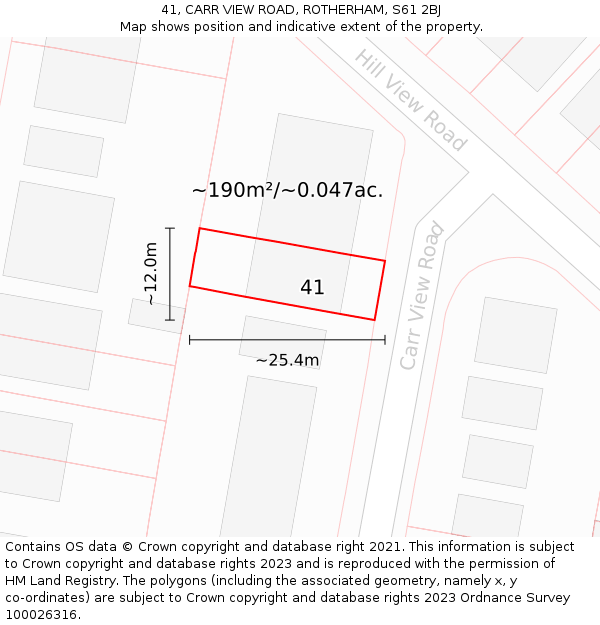 41, CARR VIEW ROAD, ROTHERHAM, S61 2BJ: Plot and title map