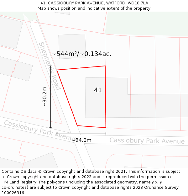 41, CASSIOBURY PARK AVENUE, WATFORD, WD18 7LA: Plot and title map