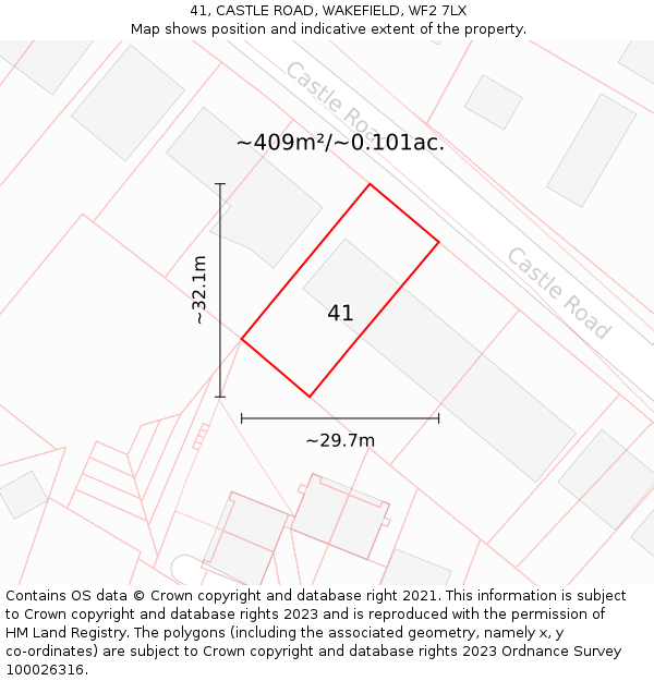 41, CASTLE ROAD, WAKEFIELD, WF2 7LX: Plot and title map