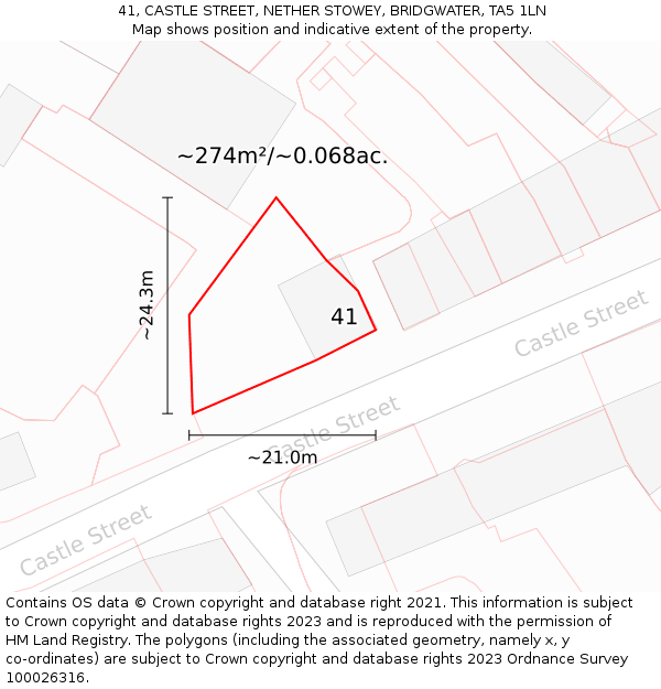 41, CASTLE STREET, NETHER STOWEY, BRIDGWATER, TA5 1LN: Plot and title map