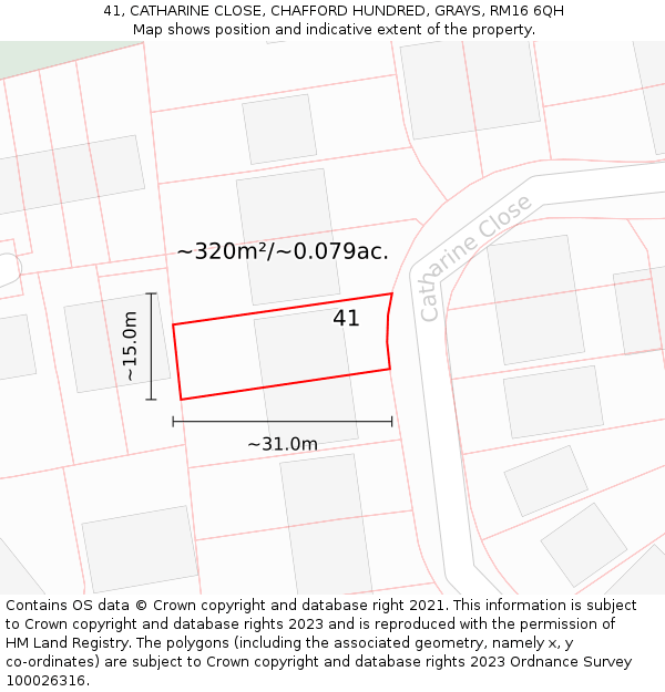 41, CATHARINE CLOSE, CHAFFORD HUNDRED, GRAYS, RM16 6QH: Plot and title map