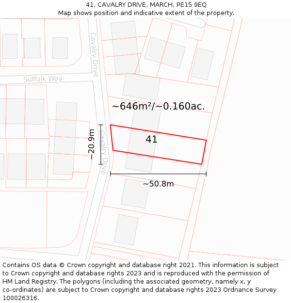 41, CAVALRY DRIVE, MARCH, PE15 9EQ: Plot and title map