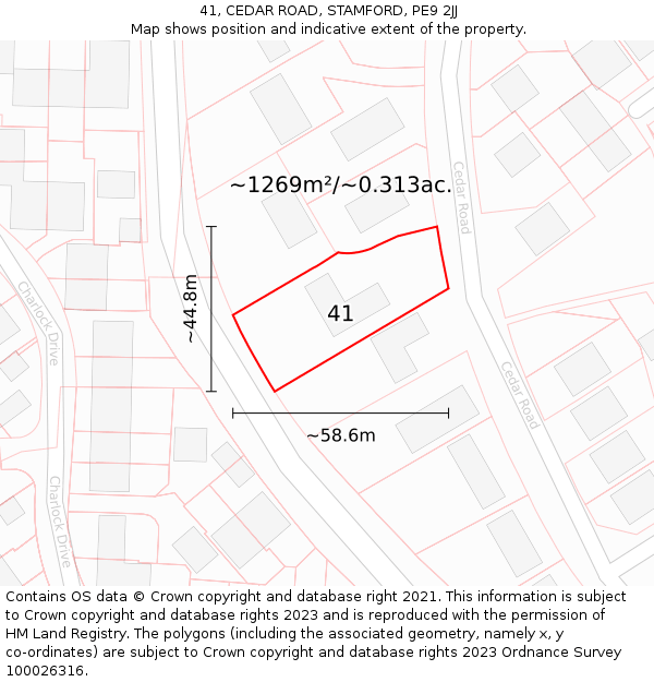 41, CEDAR ROAD, STAMFORD, PE9 2JJ: Plot and title map