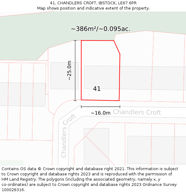 41, CHANDLERS CROFT, IBSTOCK, LE67 6PR: Plot and title map